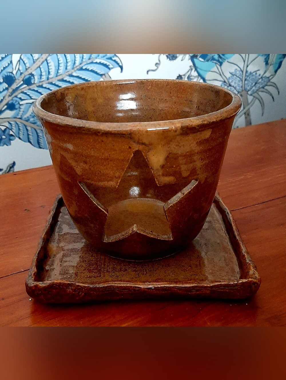 VTG Sally Watson Pottery, Tipp City Ohio, Star Cut Out Candle Holder With Tray